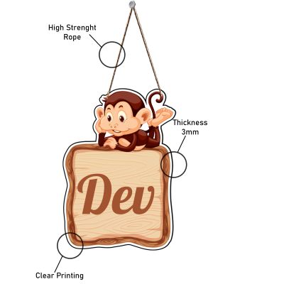 Monkey Cute Animal Wooden Wall Hanging Customized With Name Kids Room, Living Room, Home Decor Birthday Gift For Kids